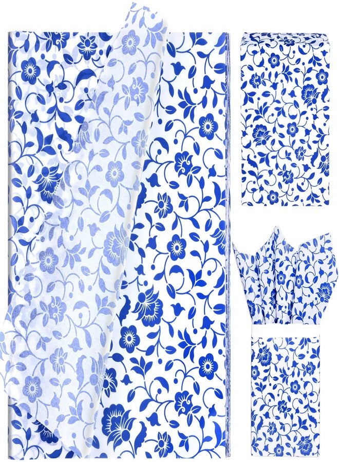 Bolsome 100 Sheets 20 * 14 Inches Blue White Floral Tissue Paper for Gift Bags Vintage Chinoiserie Style Tissue Paper for Gift Wrapping for Birthday Wedding New Year Craft Supplies - Image 1